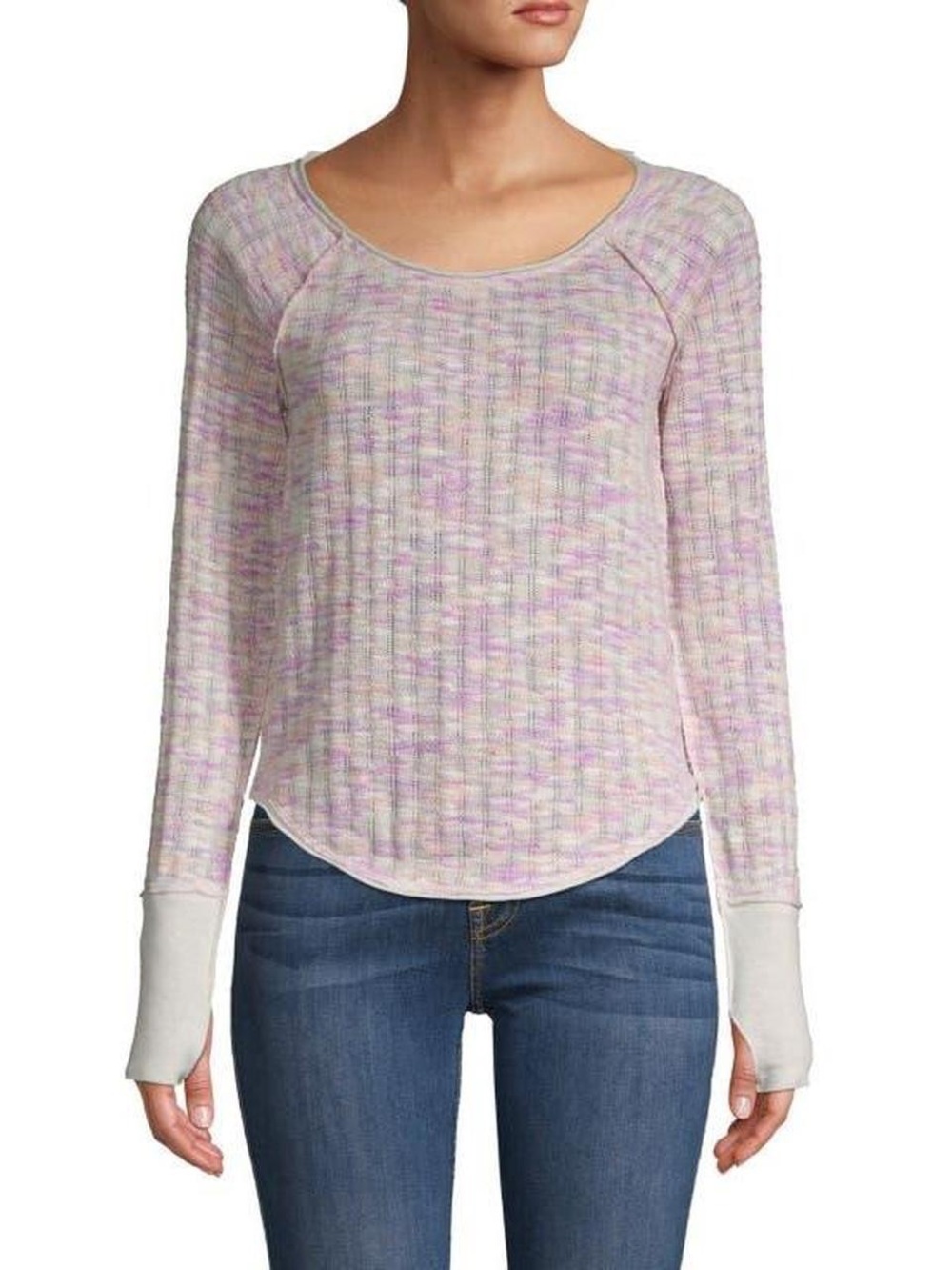 Free People We The Free Spacedye Knit Top, Fitted Lightweight Sweater, Size XL